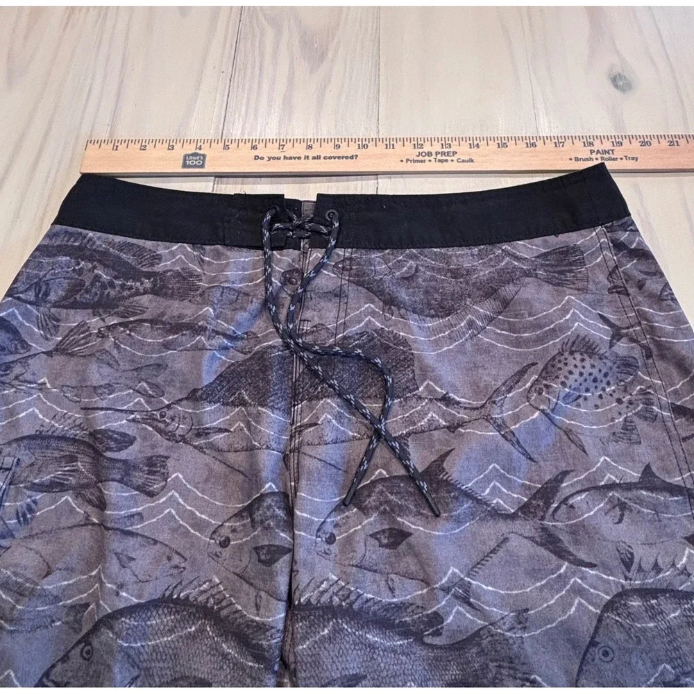Reef Mens Fish Print Board Shorts Gray Black Performance‎ Surf Swim Trunks 36-37